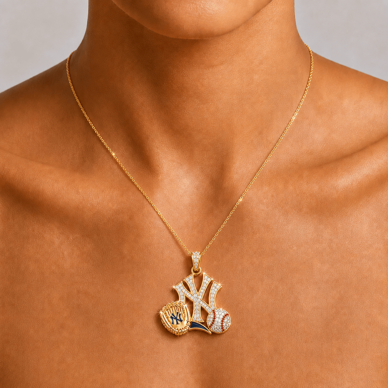 NYY Solid Gold Chain with Diamond Pendant BMD